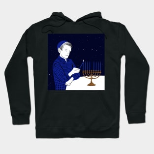 Boy lighting up Menorah Hoodie